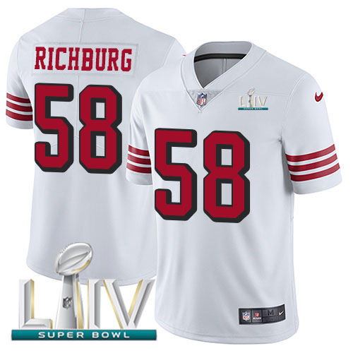 San Francisco 49ers Nike 58 Weston Richburg White Super Bowl LIV 2020 Rush Men Stitched NFL Vapor Untouchable Limited Jersey